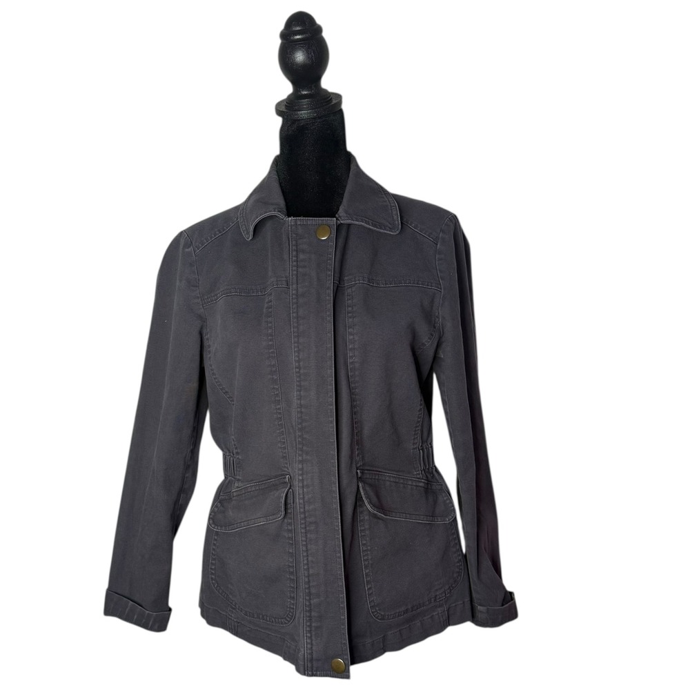 Gray Faded Utility Jacket Distressed Grunge Cargo‎ Cotton Commuter Coat LOFT PM